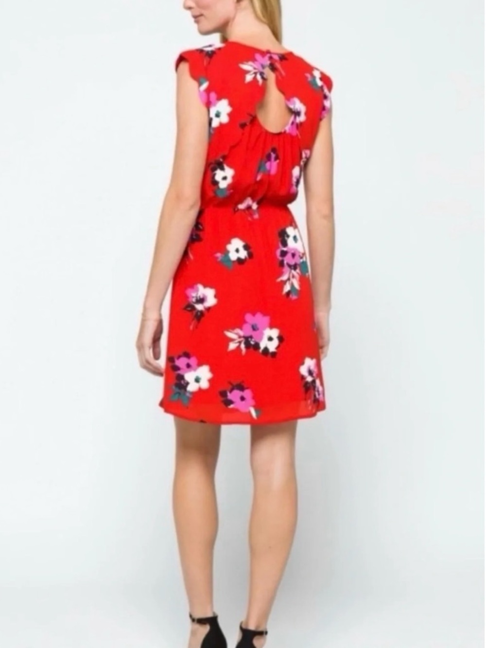 41 Hawthorn Midnight Scallop Detail Dress Red Pink Open Back, Women’s Sz S